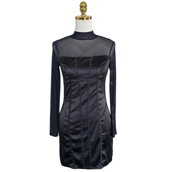 Guess Women’s Black Bodycon Long Sleeve Sheath Cocktail Mini Dress Size S Goth - Picture 1 of 7